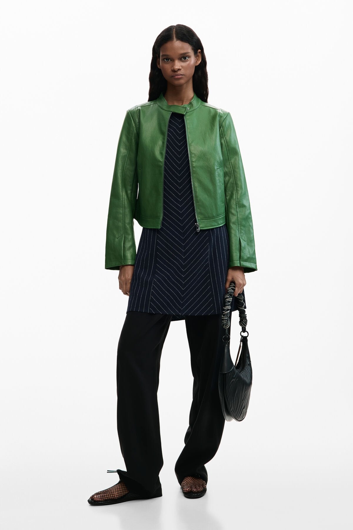 Дамско кожено яке Women’s leather jacket Desigual 26SWEW094129 Green lifestyle view