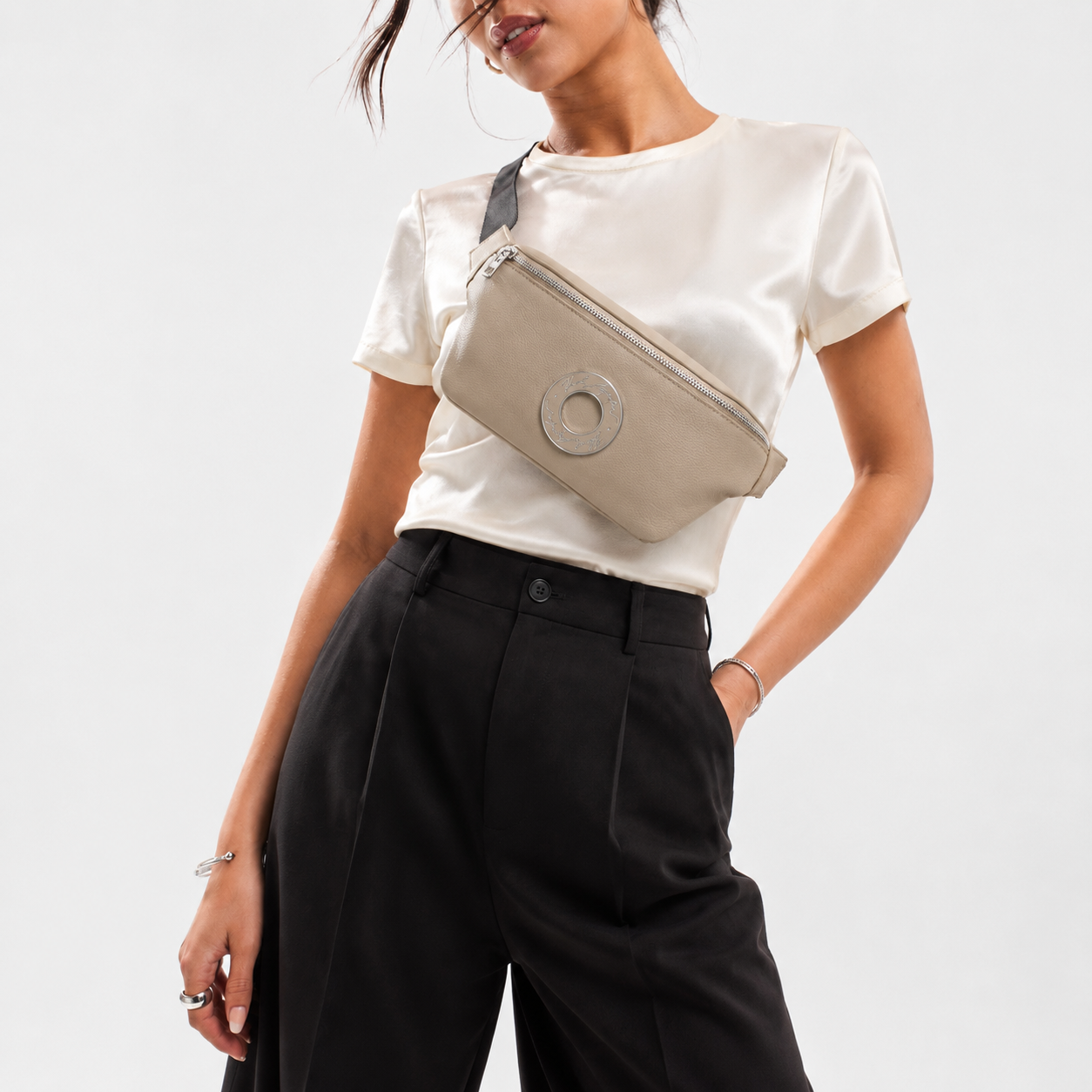 Дамска чанта за кръст Women’s waist bag Karl Lagerfeld K/Circle AWW300061JS Beige lifestyle view 2