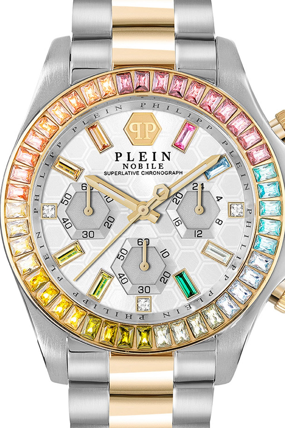 Дамски часовник Women’s watch Philipp Plein Nobile Superlative Chronograph PWSBA0523 Gold Silver close up view