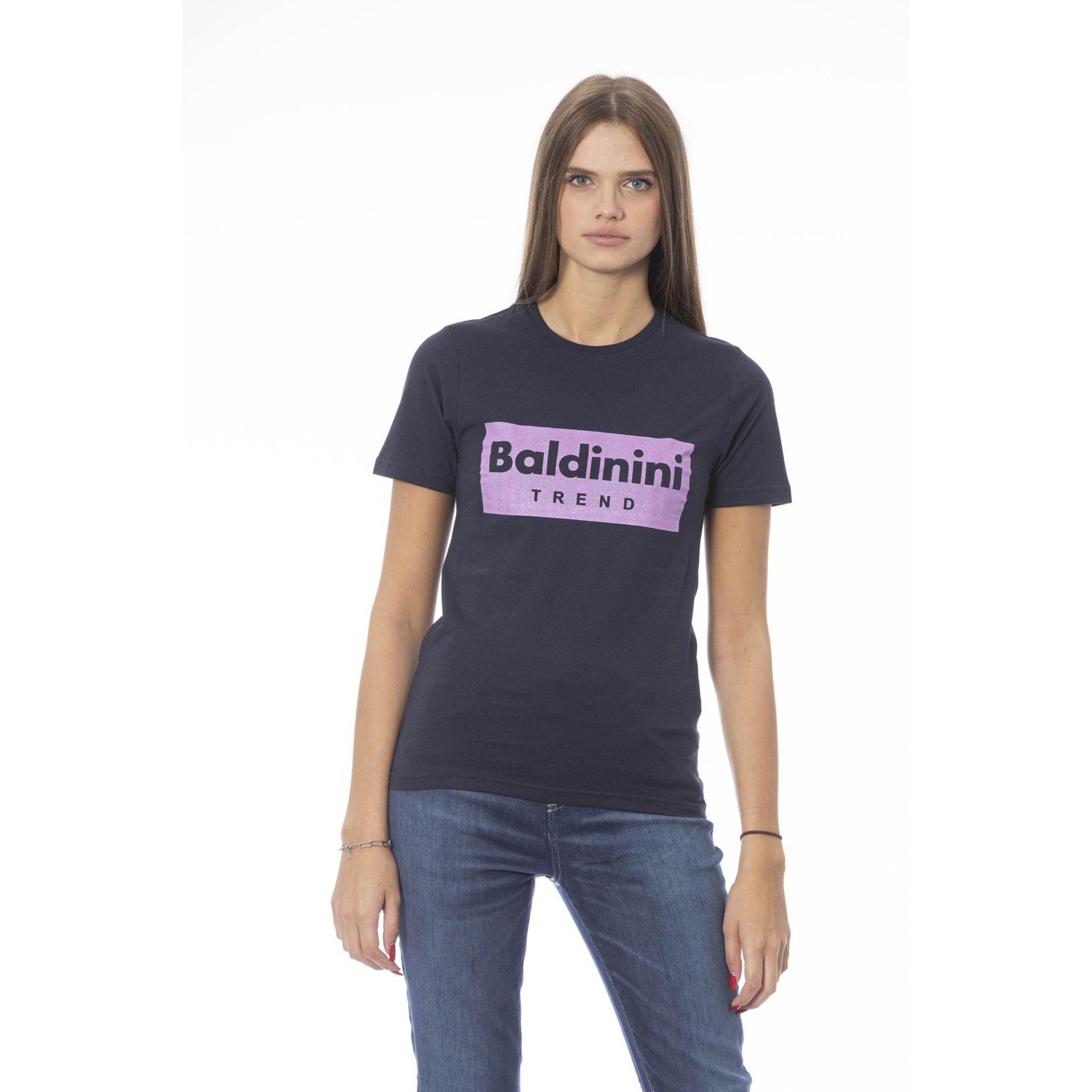 Дамска тениска Women’s cotton t-shirt Baldinini Trend TSD02 MANTOVA BLUNAVY front view