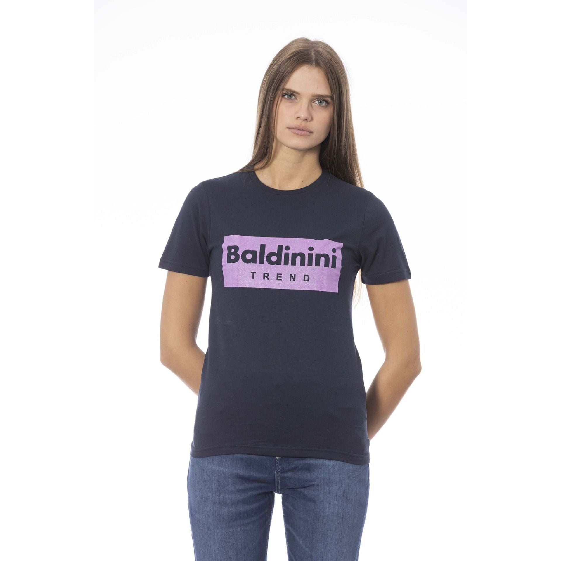 Дамска тениска Women’s cotton t-shirt Baldinini Trend TSD02 MANTOVA BLUNAVY front view 2