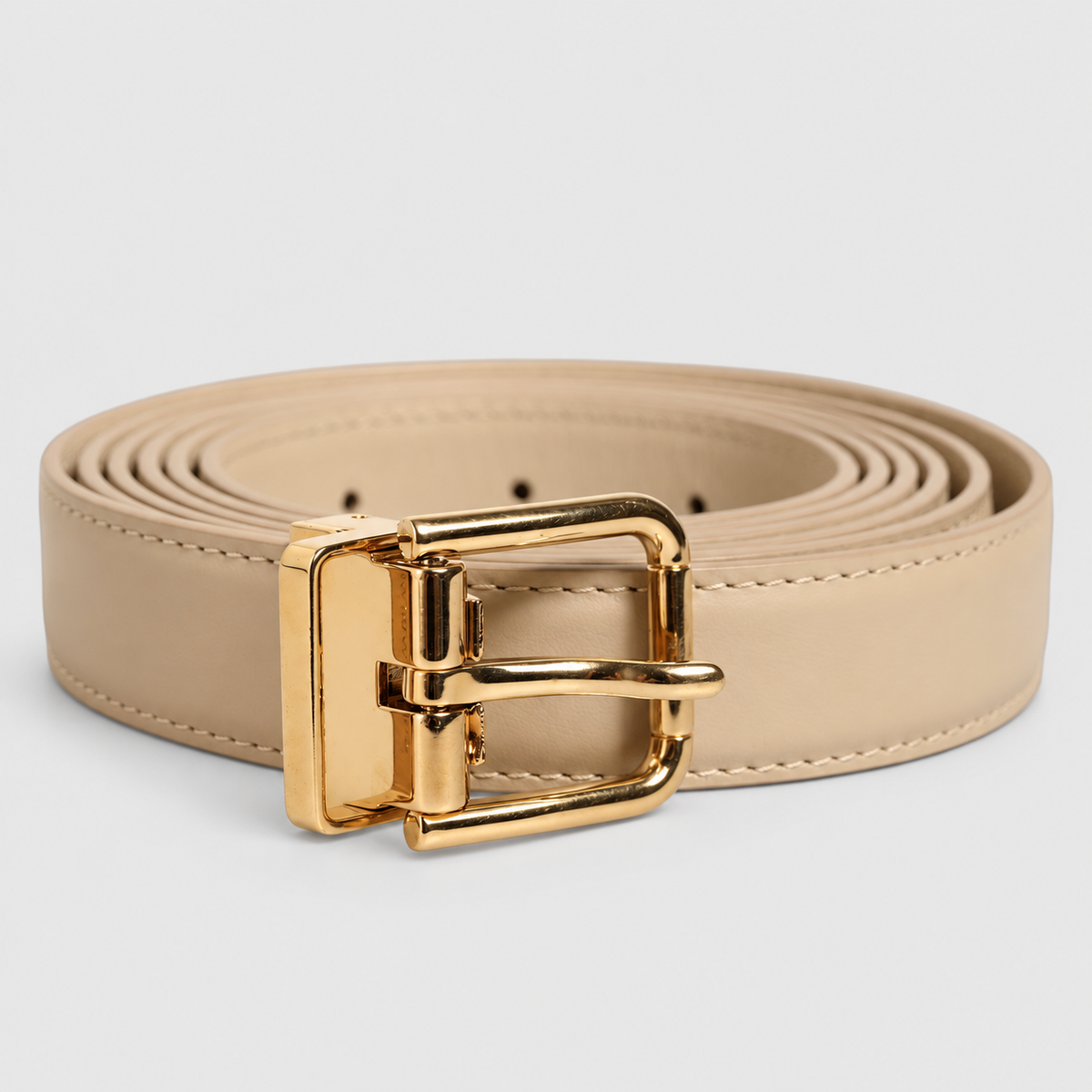 Dolce & Gabbana Beige Leather Double Wrap Gold Buckle Belt - studio view 1
