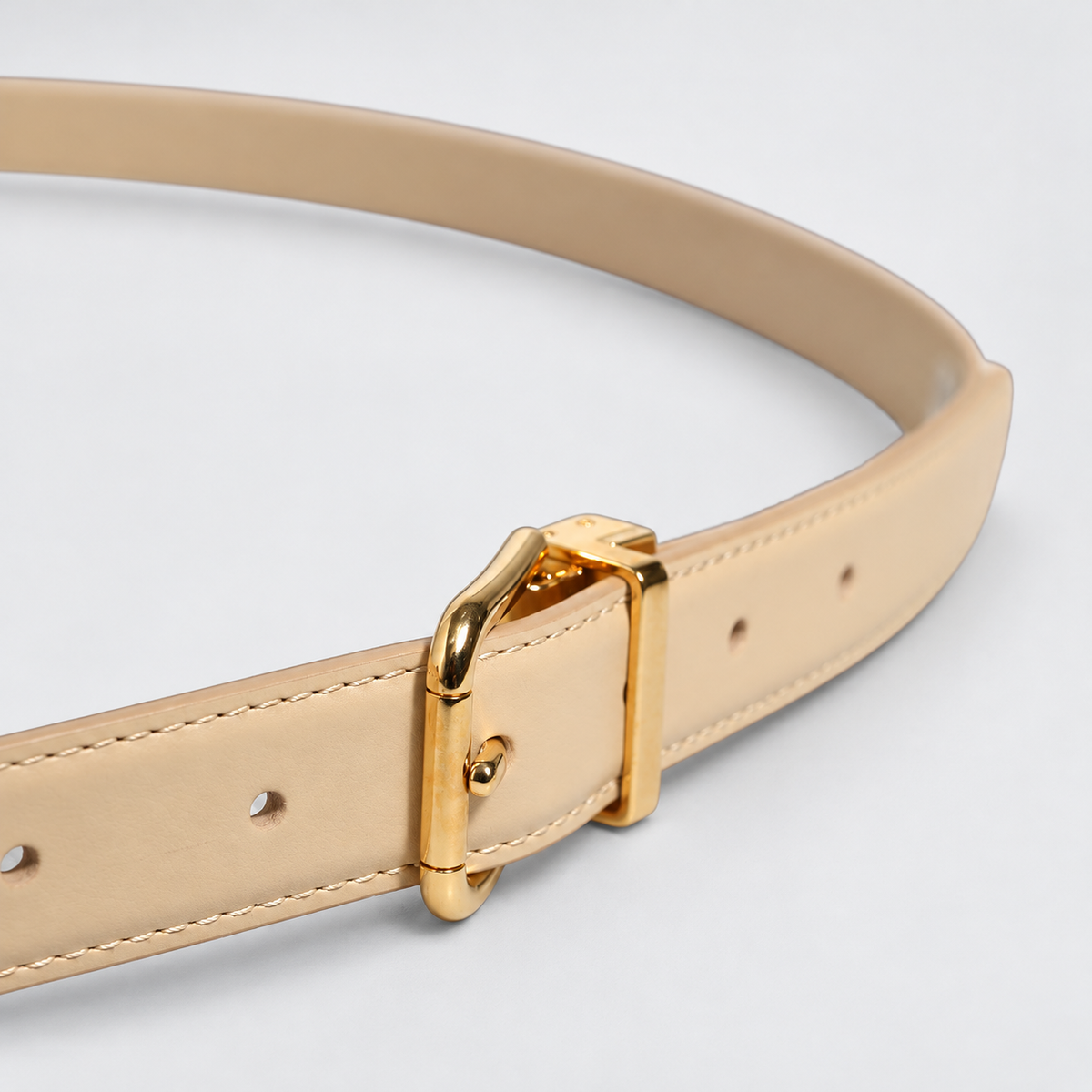 Dolce & Gabbana Beige Leather Double Wrap Gold Buckle Belt - studio view 5