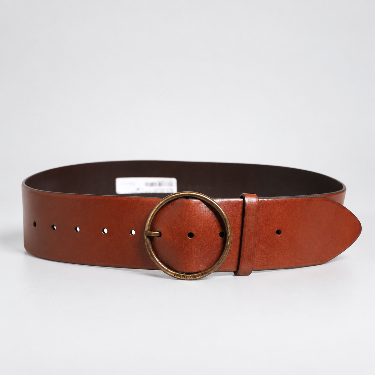 Dolce & Gabbana Men Brown Leather Wide Waist Metal Round Buckle Belt - BC4702 AO357 - studio view 3