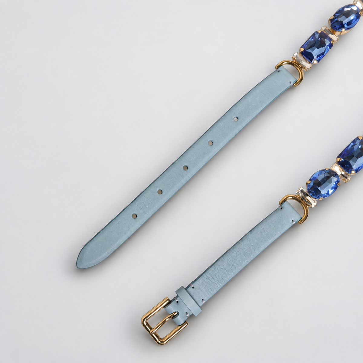 Dolce & Gabbana Blue Leather Crystal Chain Embellished Belt - BE1031 A1419 - studio view 3