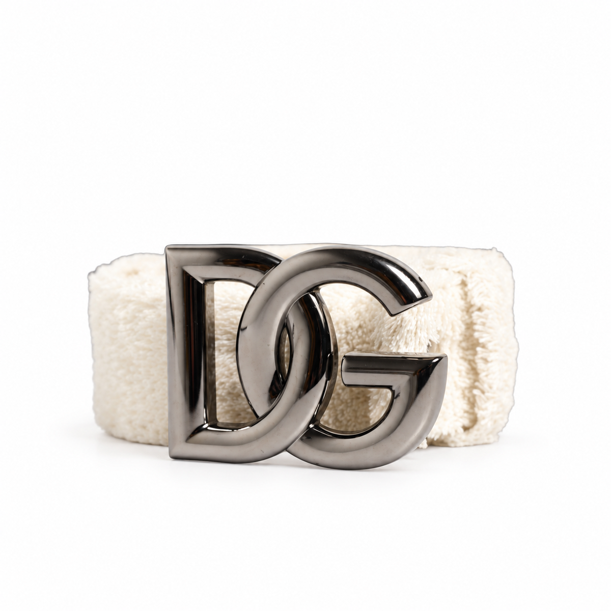 Dolce & Gabbana White Cotton Fleece DG Logo Metal Buckle Belt - BC4646 AJ210 - view 1