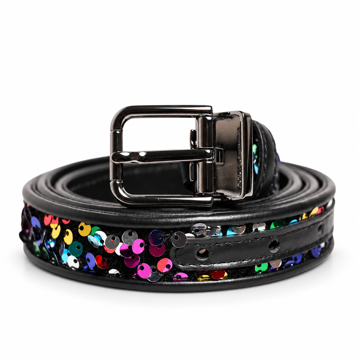Dolce & Gabbana Black Sequin Embellished Metal Buckle Belt - BC4337 AY410 - view 1