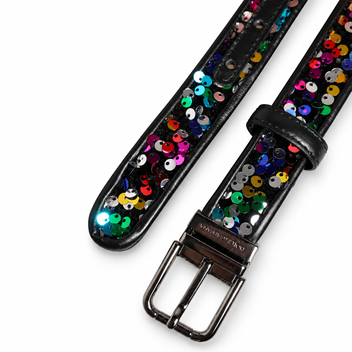 Dolce & Gabbana Black Sequin Embellished Metal Buckle Belt - BC4337 AY410 - view 6