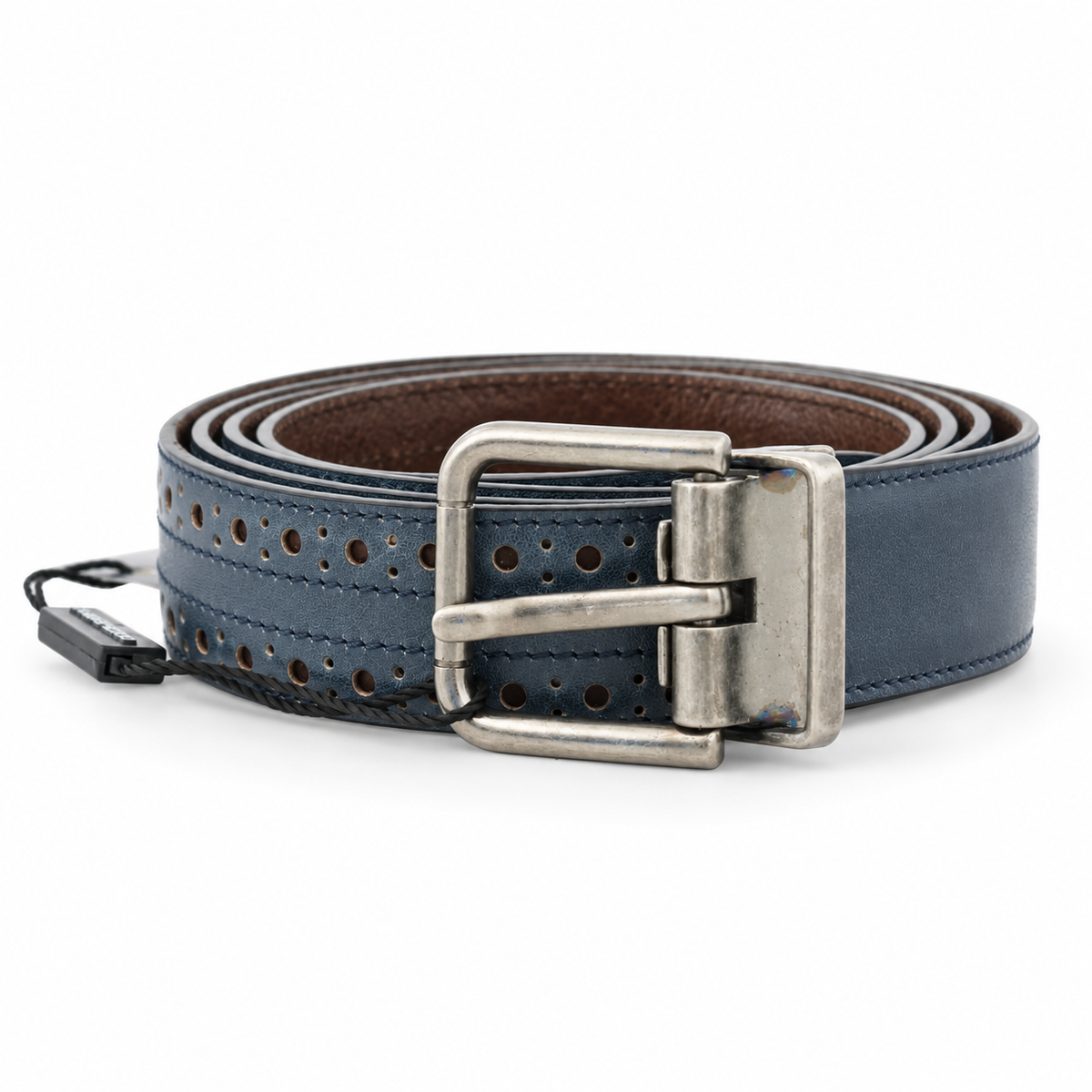 Dolce & Gabbana Blue Perforated Leather Gray Buckle Belt - BC2041 - view 1