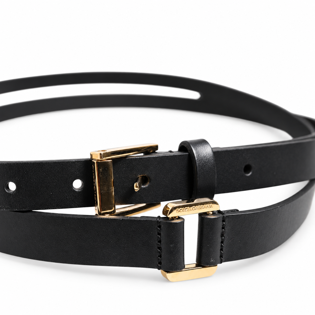 Dolce & Gabbana Black Double Strap Leather Gold Buckle Belt - BC4495 AX622 - view 4