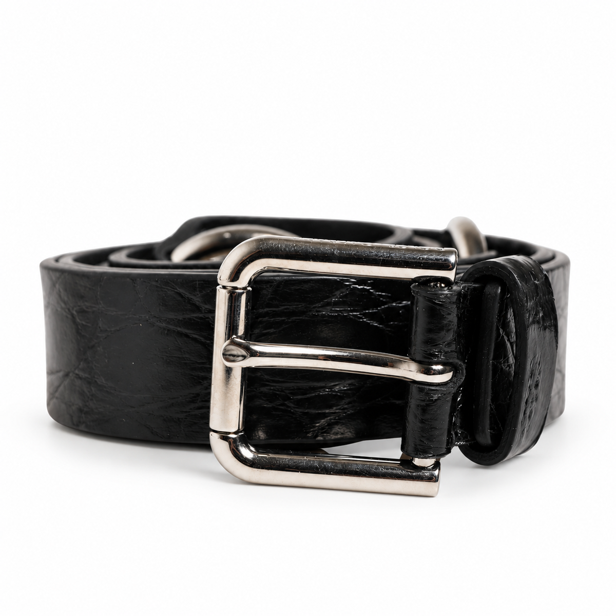 Dolce & Gabbana Black Exotic Leather Double Strap Silver Buckle Belt - BC4302 A2Z30 8B956 - view 1