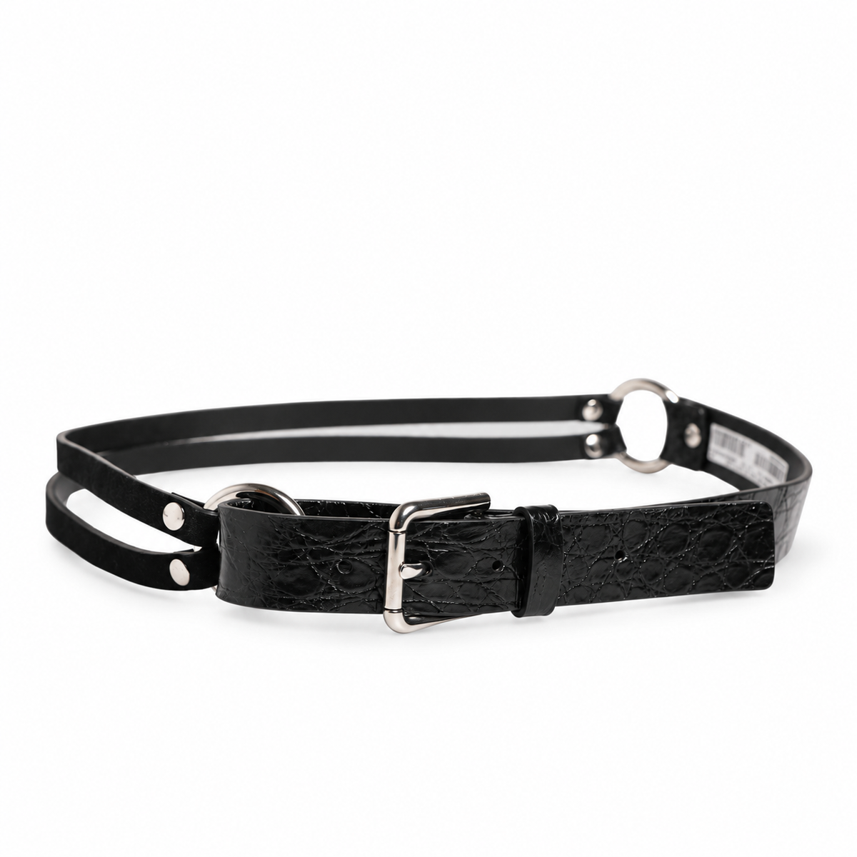 Dolce & Gabbana Black Exotic Leather Double Strap Silver Buckle Belt - BC4302 A2Z30 8B956 - view 3