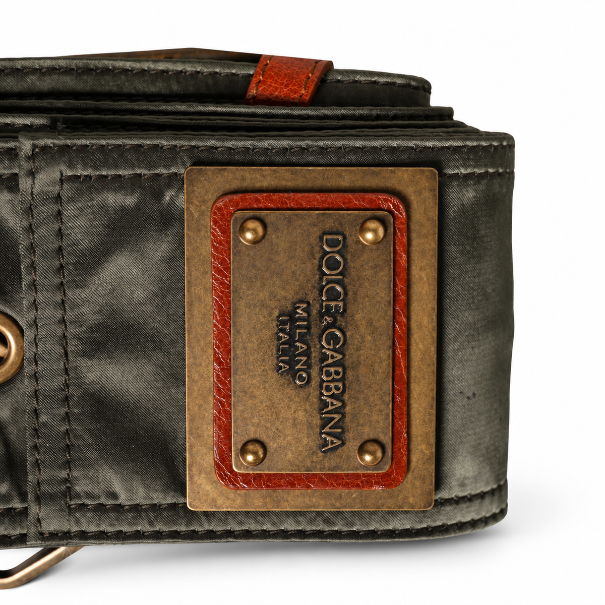 Dolce & Gabbana Dark Olive Green Wide Fabric Logo Plate Brass Buckle Belt - BC4638 AO960 87716 - view 2