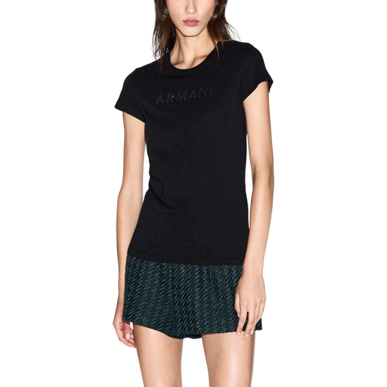 Дамска черна тениска Armani Exchange Women T-shirt XW001388 AF10356 Front View